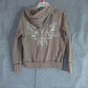 American Eagle Hoodie Mens M Brown Full Zip Sweatshirt Beach Bum Grunge Skater